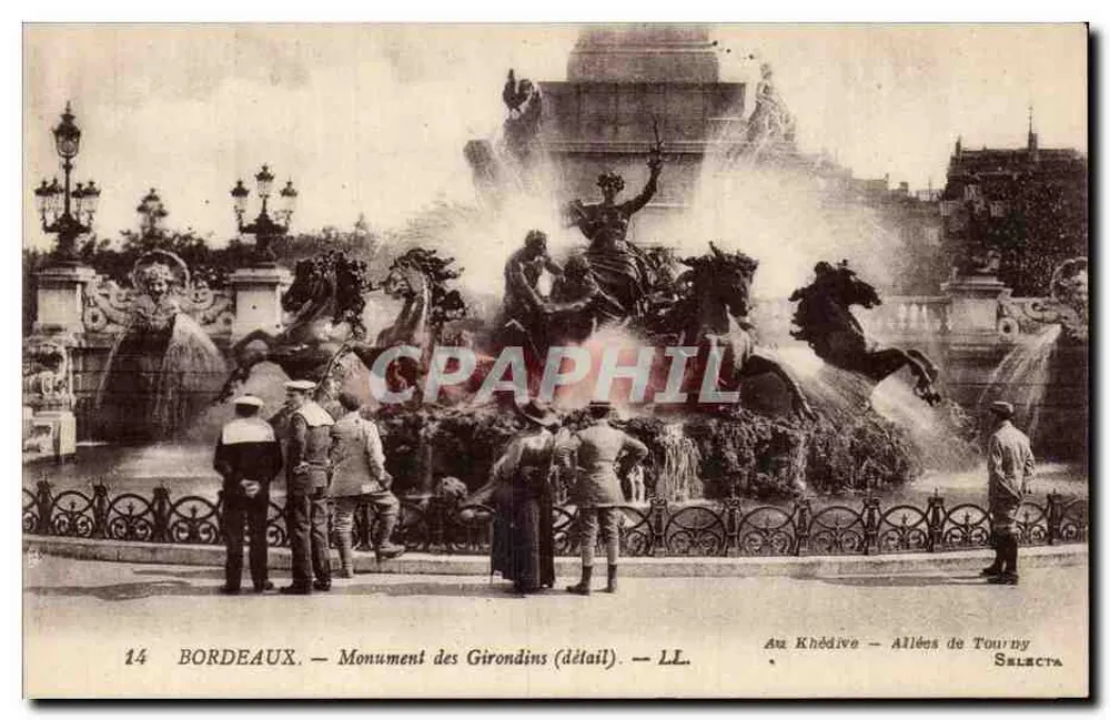 Bordeaux — Monument dos Girondins (detalhe) — LL. — Avenidas de Tourney — Selecta - Frente