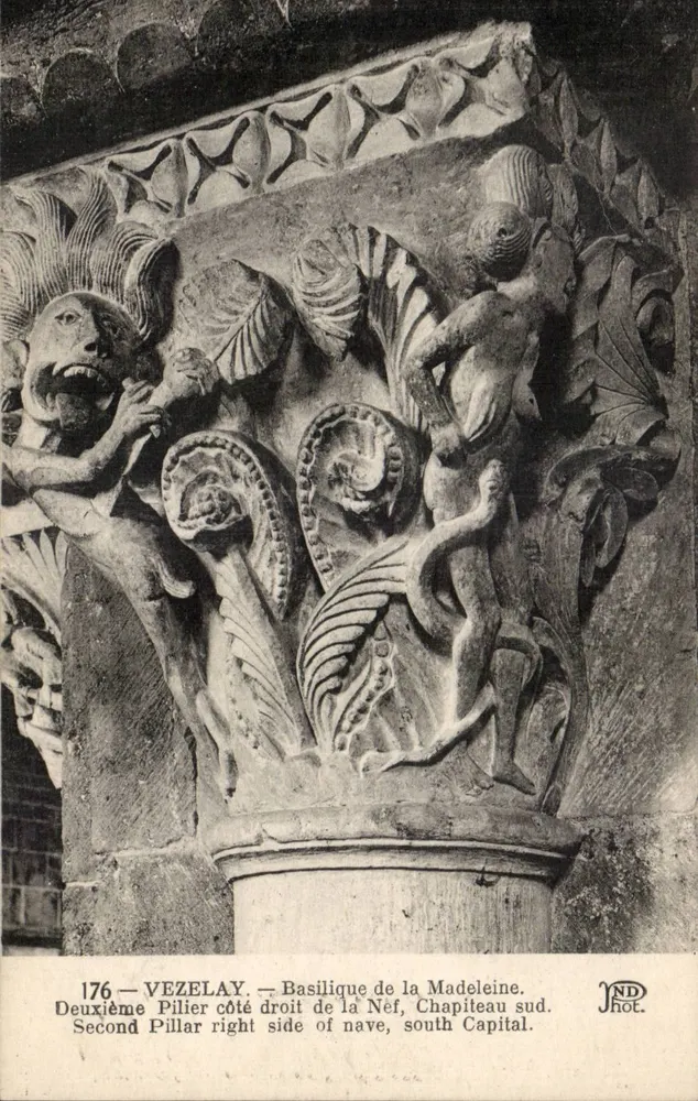 Vézelay — Basílica de Santa Madeleine, segundo pilar do lado direito da nave, capitel sul — JND fot. - Frente