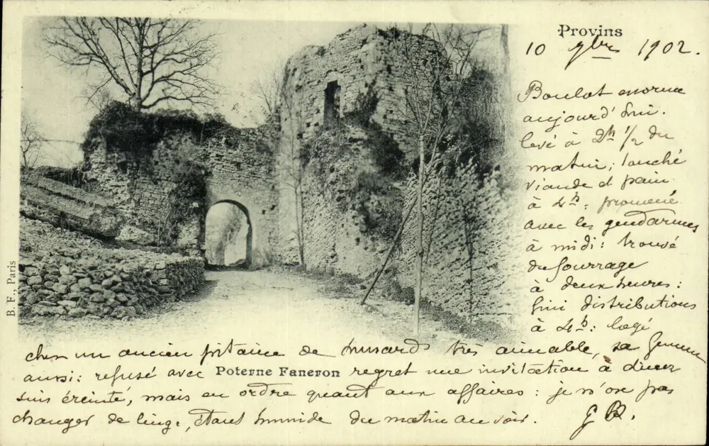 Ruinas del castillo de Provins — Provins 1902 — B.E. Paris - Anverso