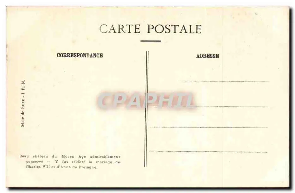 Langeais, perto de Tours — fachada interna do castelo — Série da Lua - I. R. N. - Verso