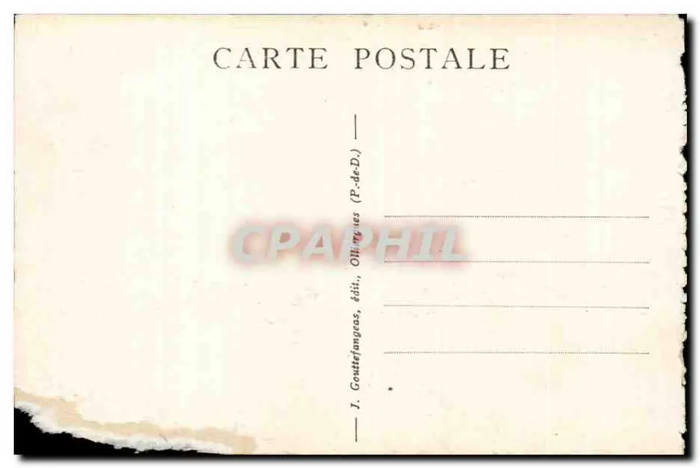 Royat — Panorama sur le parc, le casino et les grands hôtels — J. Gouttefangeas, édit., Ollingues (P.-de-D.) - Verso