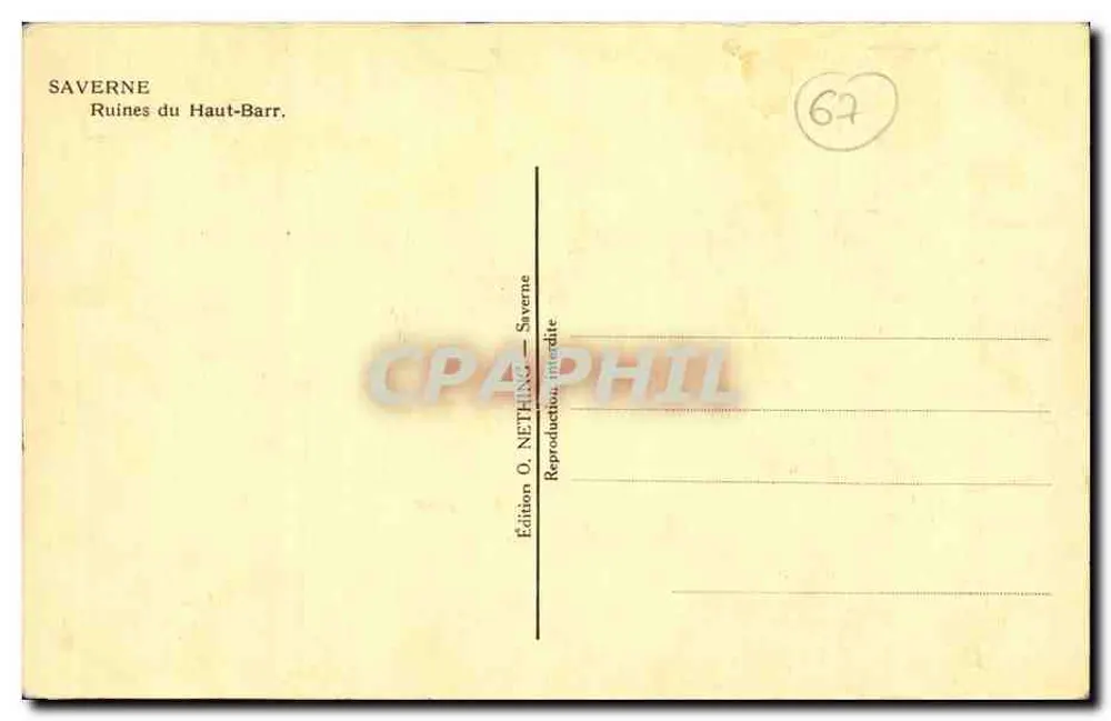 Saverne — Ruínas do Haut-Barr — Edição O. Nething - Verso