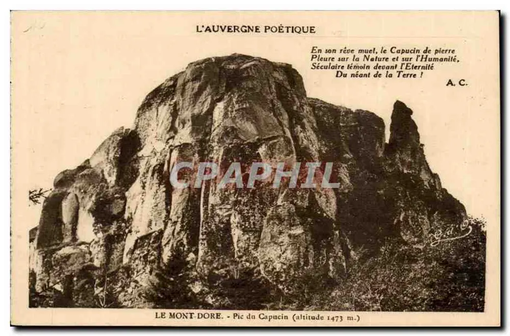 O Mont-Dore - Pico do Capucino (altitude 1473 m.) — A Auvergne Poética — editor Goentefangss (P.-de-D.) - Frente