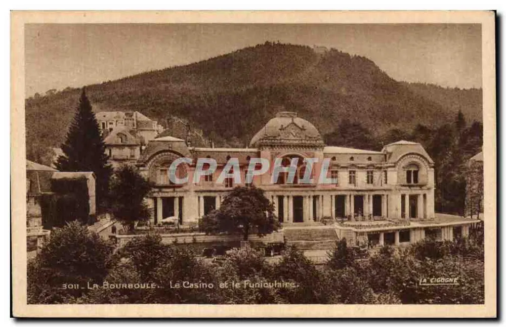 La Bourboule. El Casino y el Teleférico — La Cigogne, n° 3011 - Anverso
