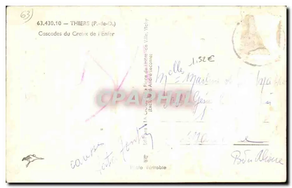 La Cisogne — Cachoeiras do Creux de l'Enfer — Éditions de la Cisogne, n° 63.430.10 - Verso
