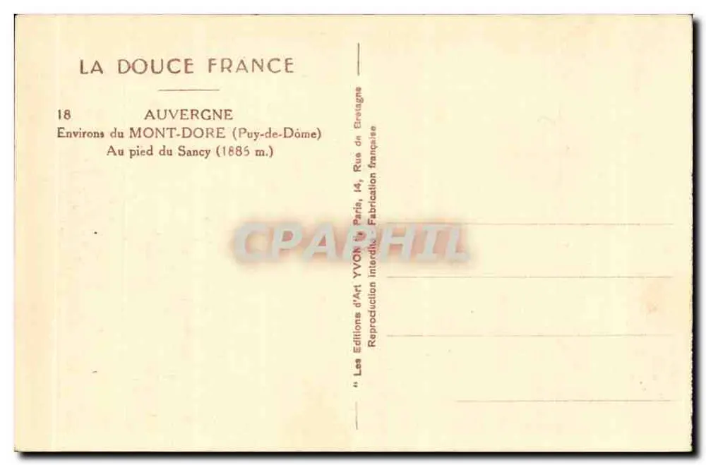 Ao pé do Sancy — Auvergne (1885 m.) — Yvon, n°18 - Verso