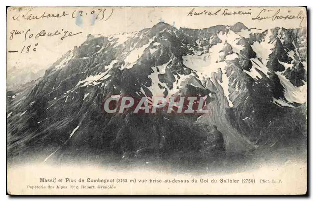 Massiv und Gipfel von Combeynot (3153 m), Aufnahme vom Col du Galibier (2750 m) — Papeterie des Alpes, Eng. Robert, Grenoble - Vorderseite