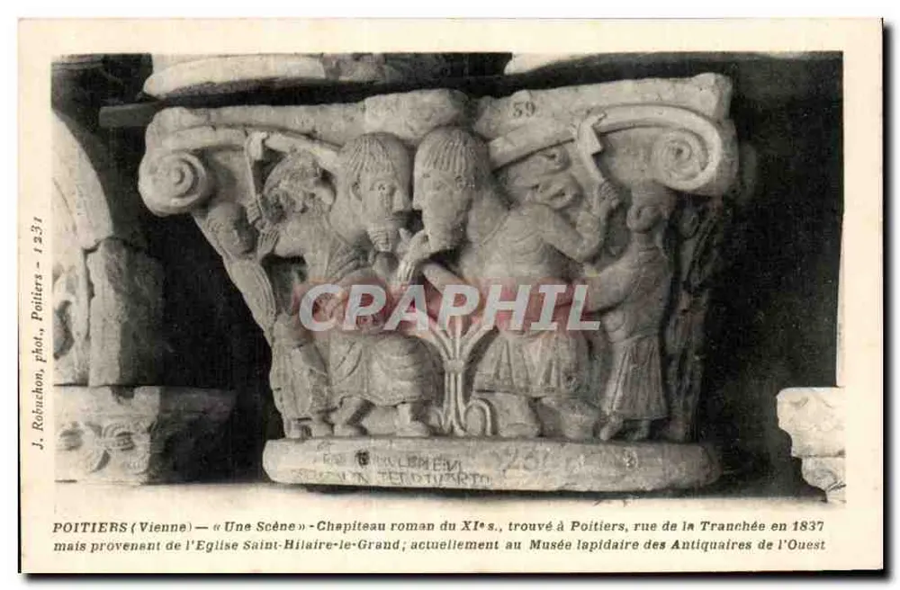 Poitiers (Vienne) — romanischer Kapitell aus dem 11. Jahrhundert — J. Robuchon, Nr. 1231 - Vorderseite