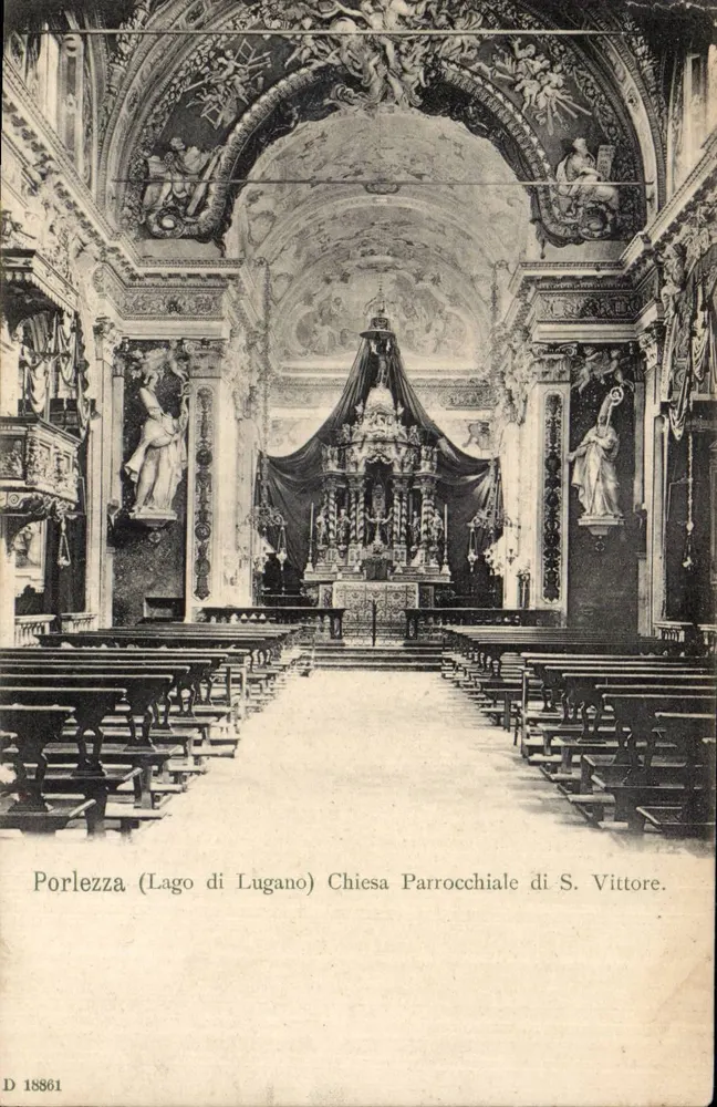 Porlezza (Lago di Lugano) — Innenansicht der Pfarrkirche S. Vittore — Verlag D 18861 - Vorderseite