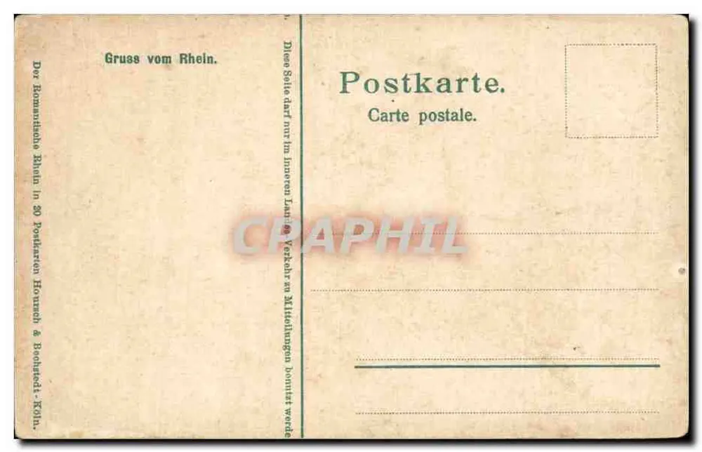 St. Goarshausen und Burg Katz — Ansicht des Rheins und des Schlosses — Verlag: Hornbach & Bechstedt, Köln - Rückseite