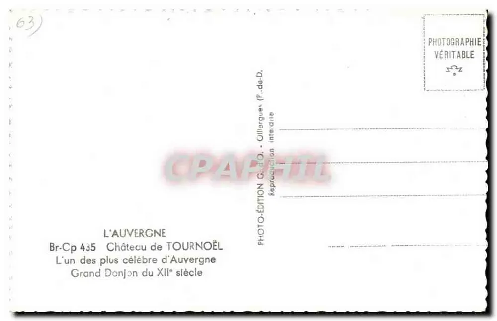 Castelo de Tournoël — Grande Donjon do século XII — Edição G. de D. - Verso