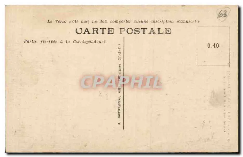 Royat-les-Bains — Cachoeira da Tiretaine — G. d'o. n° 1169 - Verso