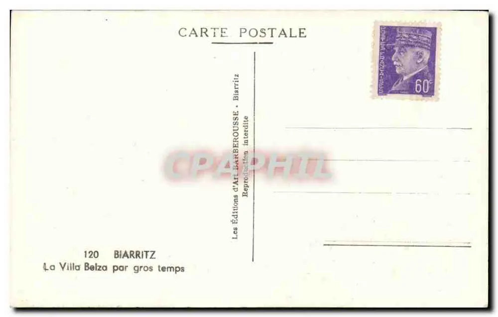 A Villa Belza em Biarritz — em tempo ruim — Éditions d'Art Barbérousse, n°120 - Verso