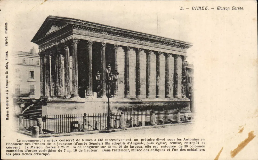 Nîmes — Maison Carrée — Editor: Maison Universelle & Nouvelles Galeries, Nîmes, n°5 - Frente