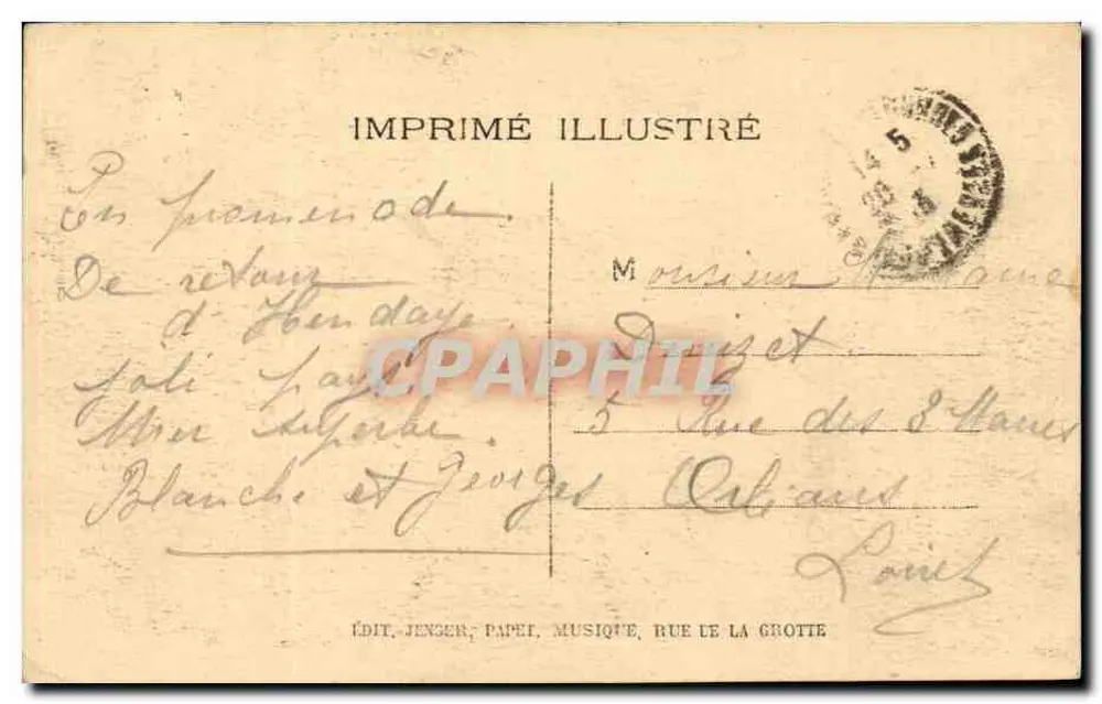 LOURDES — A Gruta — 101 — Editor Jenger, Papier, Musique, Rue de la Grotte - Verso