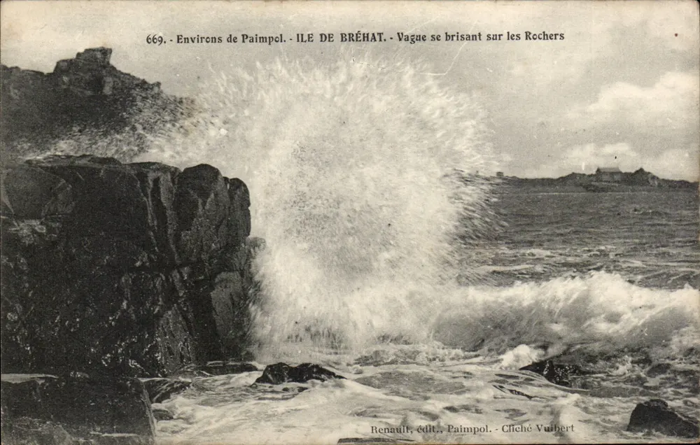 Ile de Bréhat — Welle, die auf den Felsen bricht — Renault, Verlag, Paimpol - Vorderseite