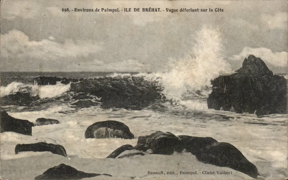 Um Paimpol — Welle, die auf die Küste bricht — Renault, Verleger, Paimpol. Foto von Vuibert - Vorderseite