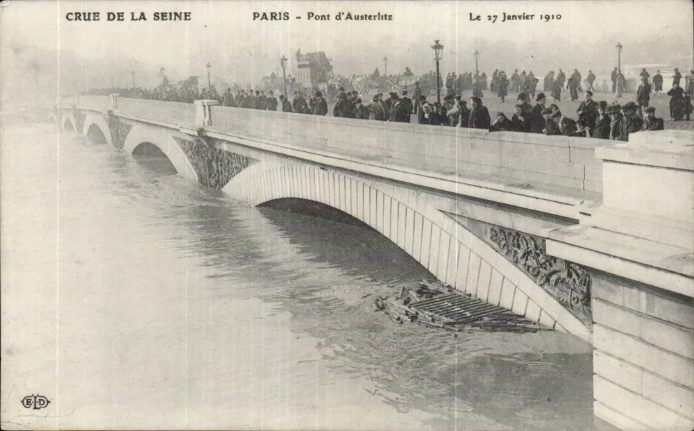 Flut der Seine — Paris - Brücke von Austerlitz — Der 27. Januar 1910 — Verlag E.P.D. - Vorderseite