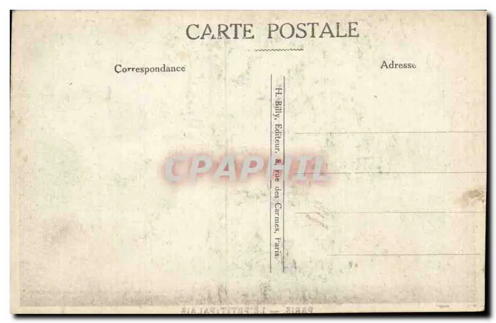 Paris — O Pequeno Palácio — H. Billy, Editor, rua das Cornas, Paris - Verso