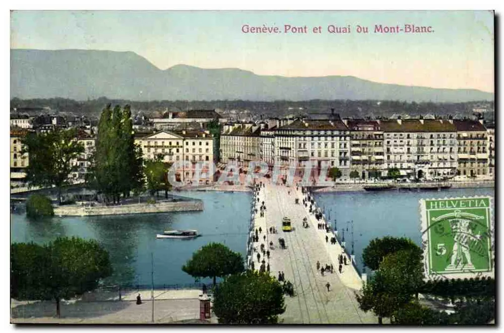 Genf. Brücke und Kai des Mont-Blanc — unbekannter Verleger, Seriennummer nicht sichtbar - Vorderseite