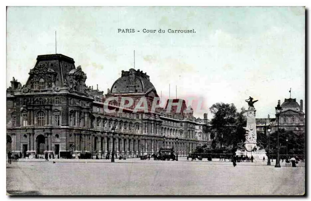 Paris - Cour du Carrousel — vista da praça com monumento e edifícios - Frente
