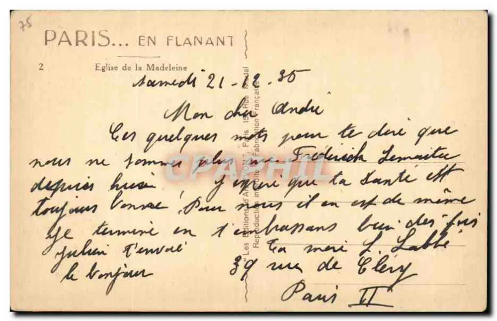Igreja da Madeleine — Paris — Edição Anônima, n°2 - Verso