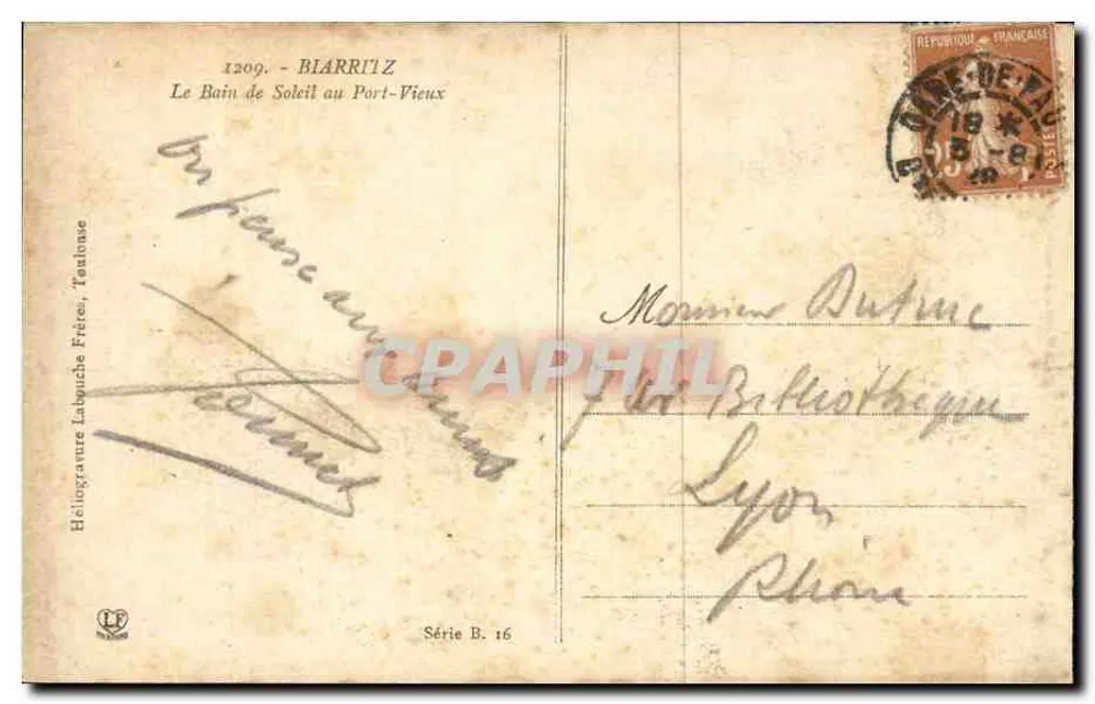Sonnenbad am alten Hafen — Biarritz — Hélinggravure Labouche Frères, Serie B. 16 - Rückseite