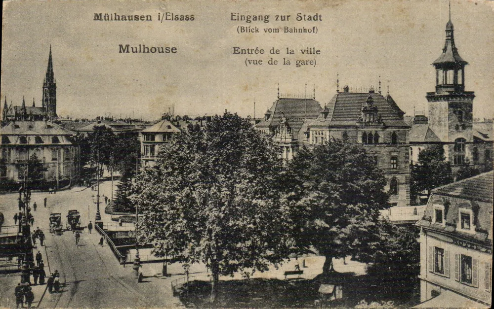 Mulhouse — Entrada da cidade (vista da estação) — Kunatverlag Carl Müller, Mühlhausen i. Els. - Frente