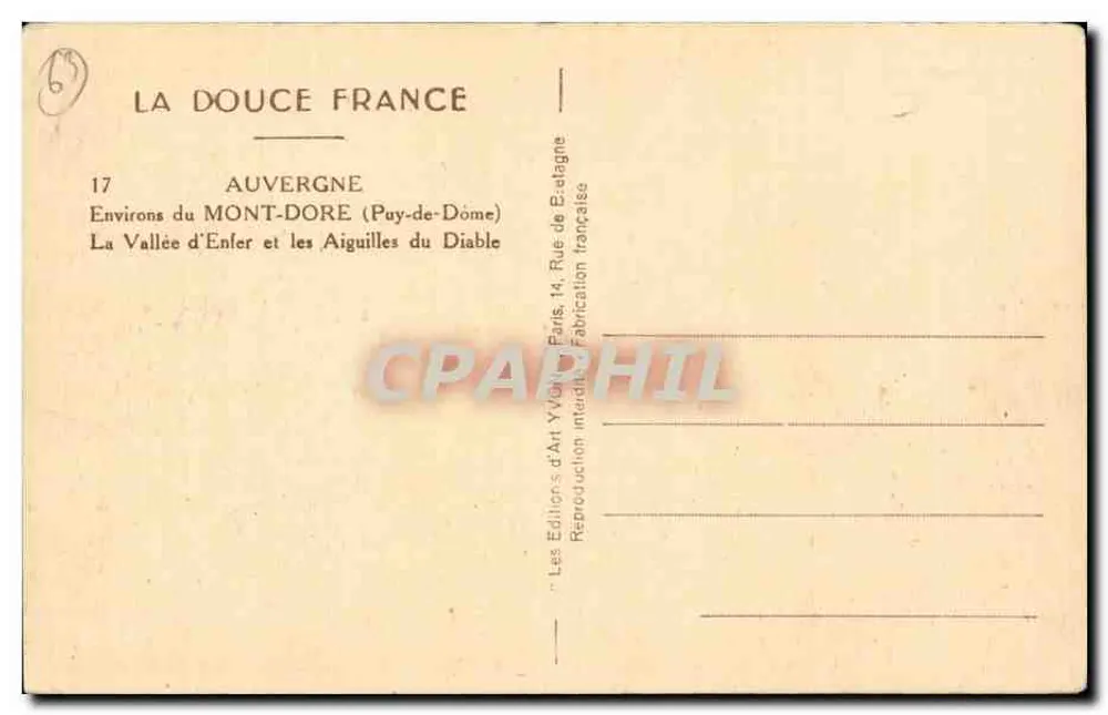 Tal der Hölle und die Nadeln des Teufels — Auvergne — Éditions d'Art Yvion - Rückseite