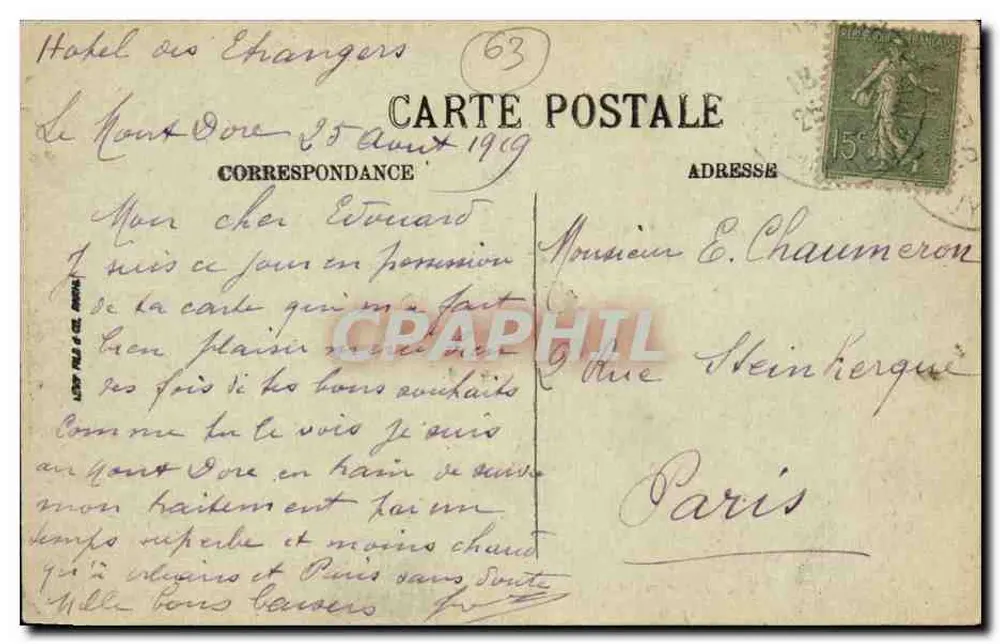 Le Mont-Dore — Panorama aus der Richtung der Straße nach Clermont — Selecta - Rückseite
