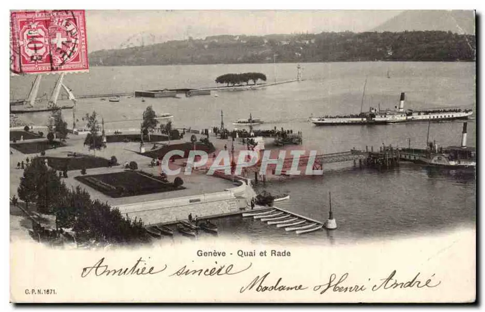 Genebra - Quai e Baía — C.P.N. 1671, editor não identificado - Frente
