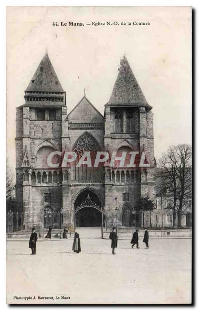 Le Mans — Igreja Nossa Senhora da Couture — Fototipia J. Bouveret, Le Mans - Frente