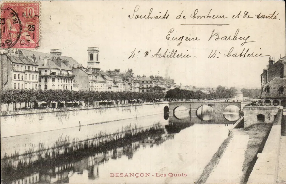 Besançon - Os Quais — vista do rio e do ponte — editor não identificado, número de série não visível - Frente