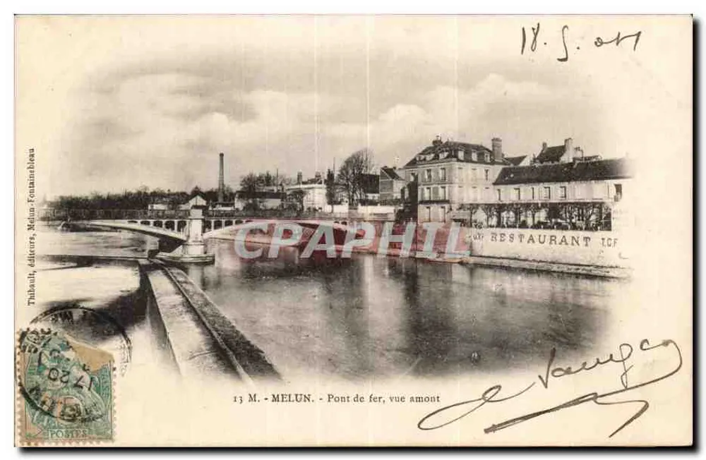 MELUN - Ponte de ferro, vista acima — Trilbault, editores, Melun-Fontainebleau, n°13 - Frente