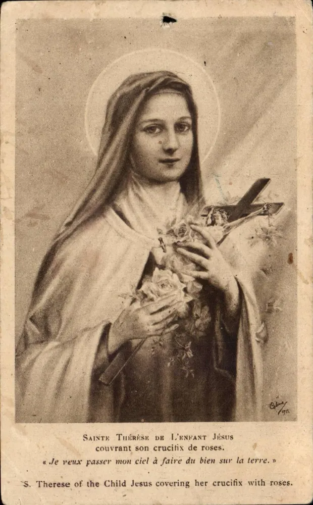 Sainte Thérèse de l'Enfant Jésus — représentation avec crucifix de roses — éditeur 'Céline' n°192 - Frente
