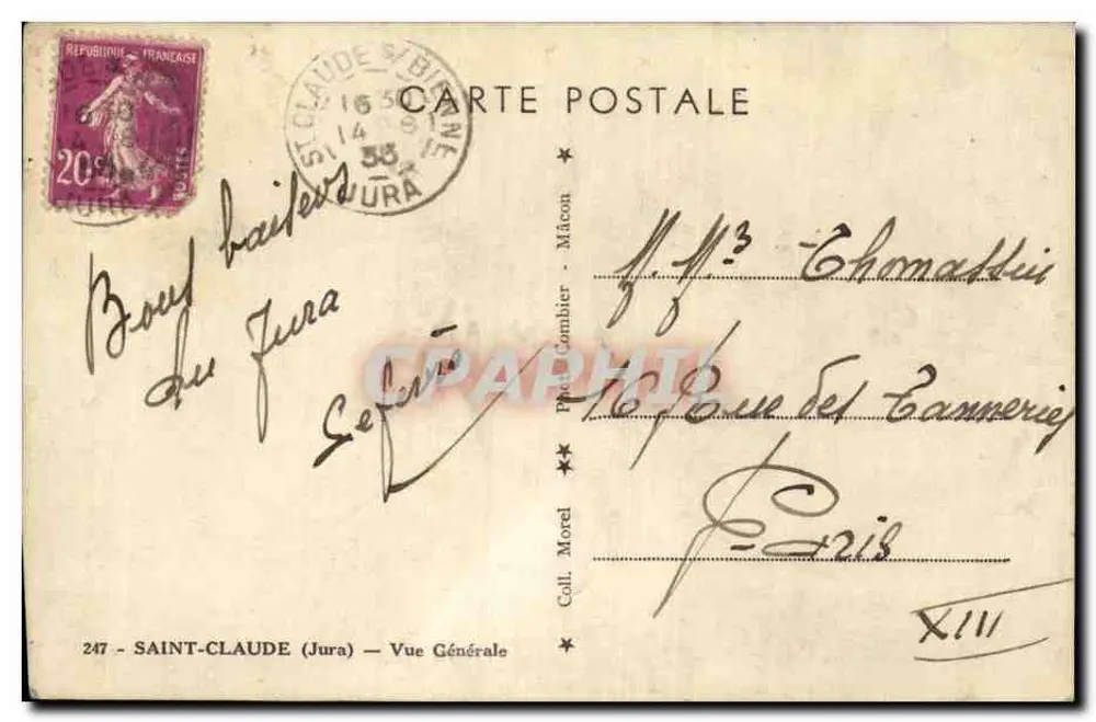 Saint-Claude (Jura) — Vista Geral — Editor Call. Morel, n°247 - Verso