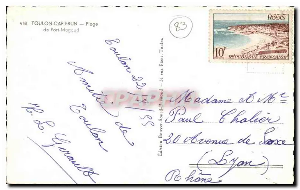 Toulon-Cap Brun — Strand von Port-Magaud — Ausgabe Bouvet-Sourdeau - Rückseite