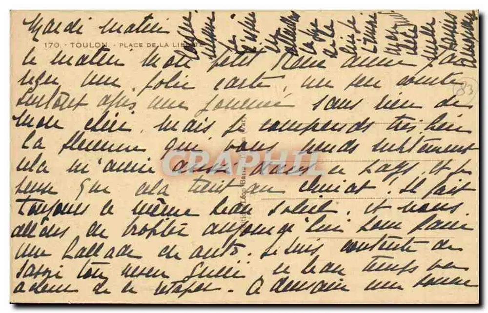 Toulon - Praça da Liberdade — vista da fonte e do edifício — editor desconhecido, n° 170 - Verso