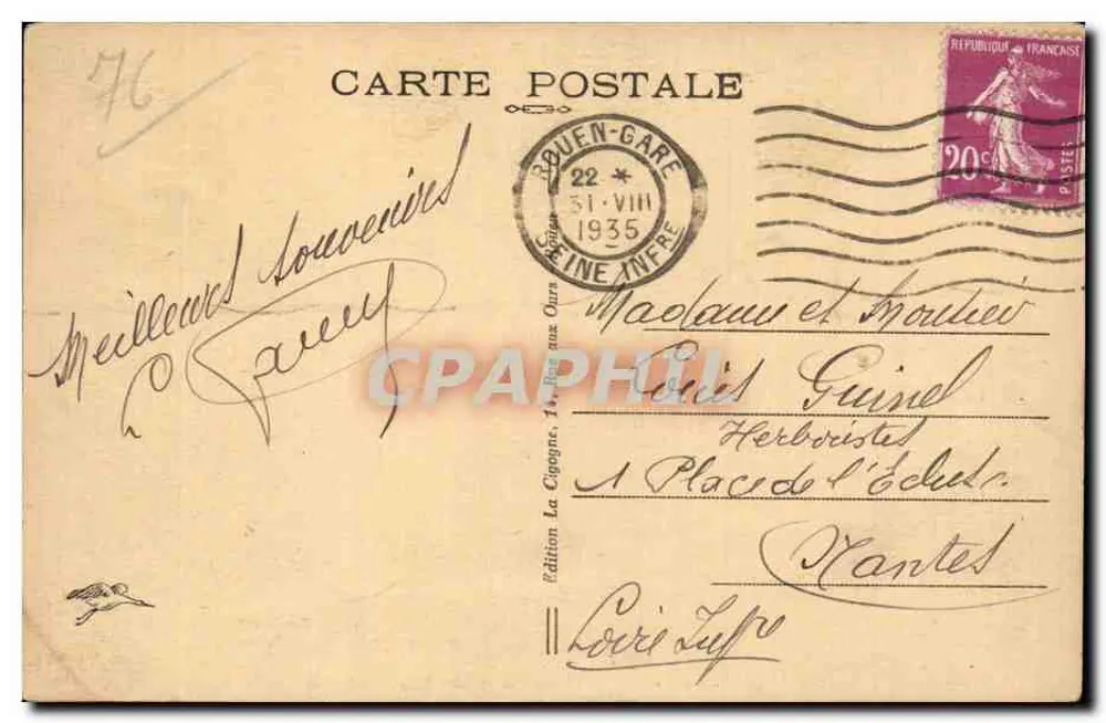 Rouen — Quai de Paris und Côte Sainte-Catherine — Ausgabe La Cigogne, n° 461 - Rückseite