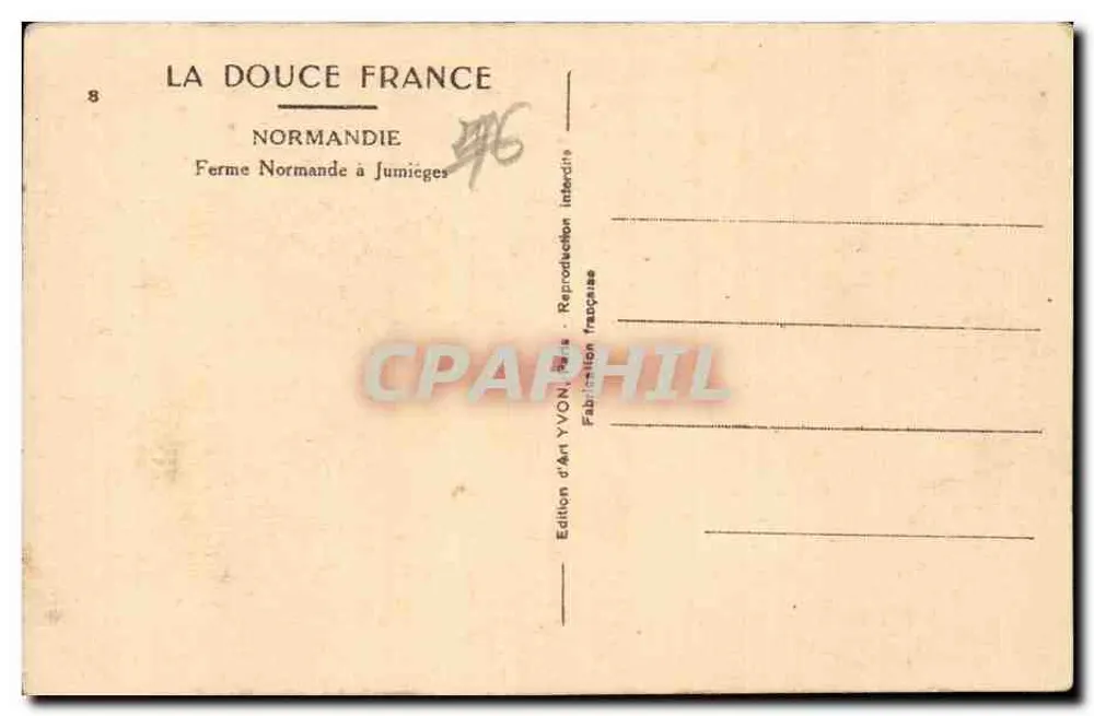 Normannische Farm in Junièges — Kunstausgabe YVON, Paris — Nr. 8 - Rückseite