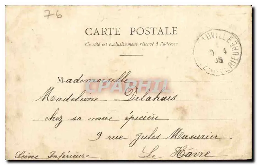 Fauville - Estrada de Bolbec — editor A. F. A. D. T. n° 76 - Verso