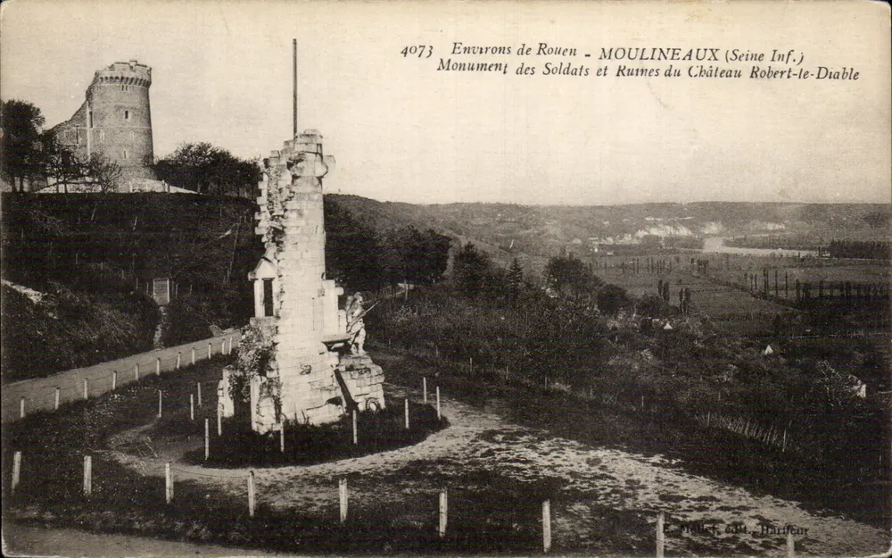 Moulineaux (Seine Inf.) — Denkmal für Soldaten und Ruinen des Schlosses Robert-le-Diable — E. Houbel, Hauteur - Vorderseite