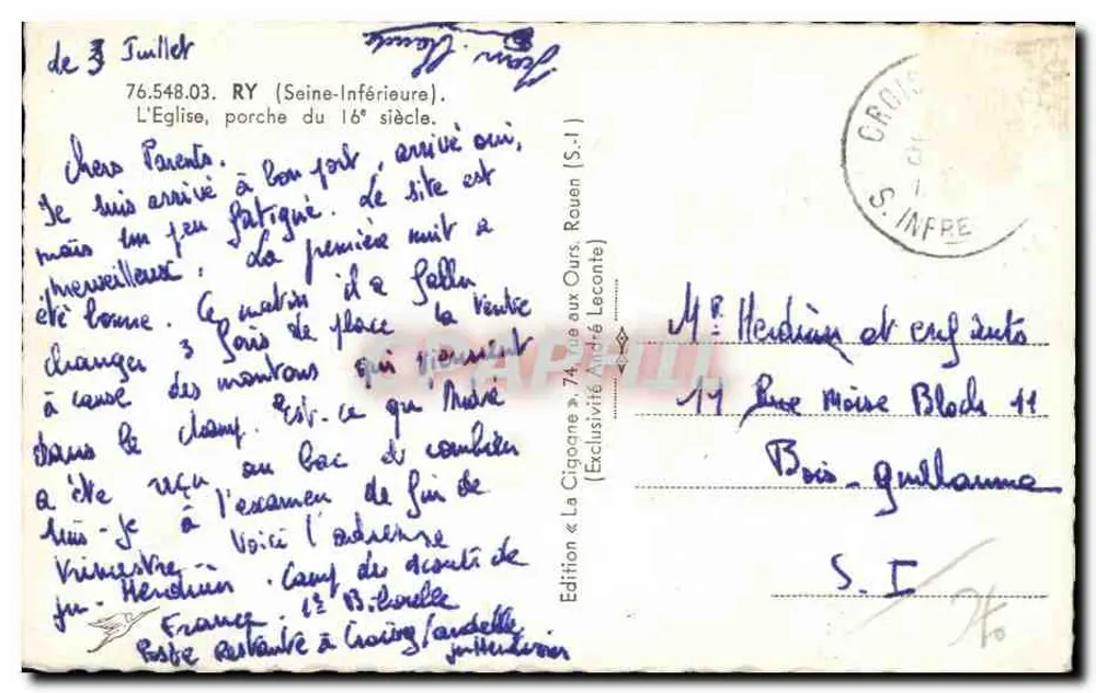 A Cigogne — Igreja, portal do século XVI — Edição André Lecante - Verso