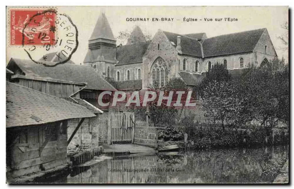 Gournay-en-Bray — Kirche — Blick über die Epte — Französische Ausgabe bei der Stationery der Station - Vorderseite