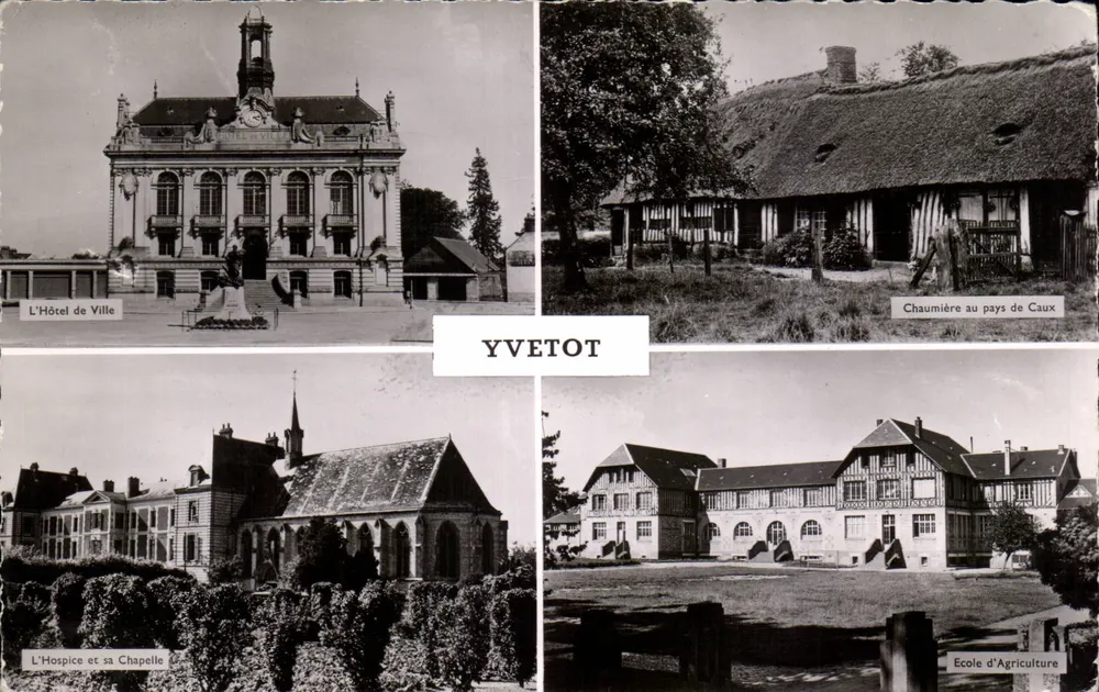 Yvetot — Ratusz, Chaumière w kraju Caux, Szpital i jego kaplicę, Szkoła Rolnicza — Wydawnictwo E. MIGNON, Villeneuve-la-Guyonne - Awers