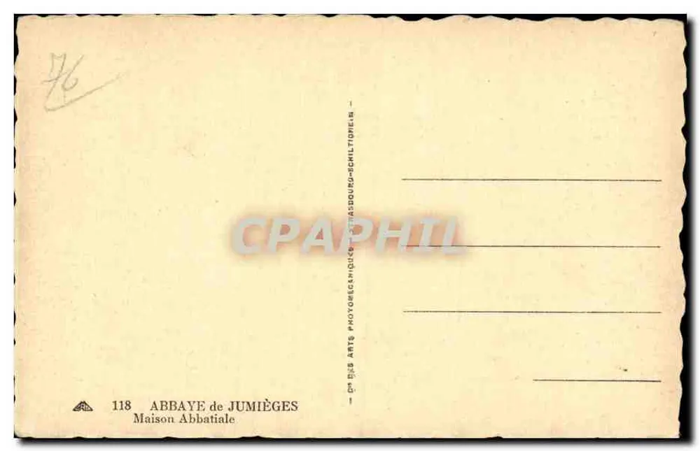 Abadia de Jumièges — Casa Abacial — Editor: Des Arts Photographiques de Nassau-Schiltingen - Verso