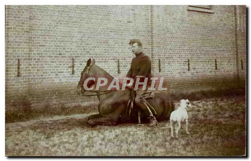 Reiter mit Hund — vor Ziegelmauer — unbekannter Verlag - Vorderseite