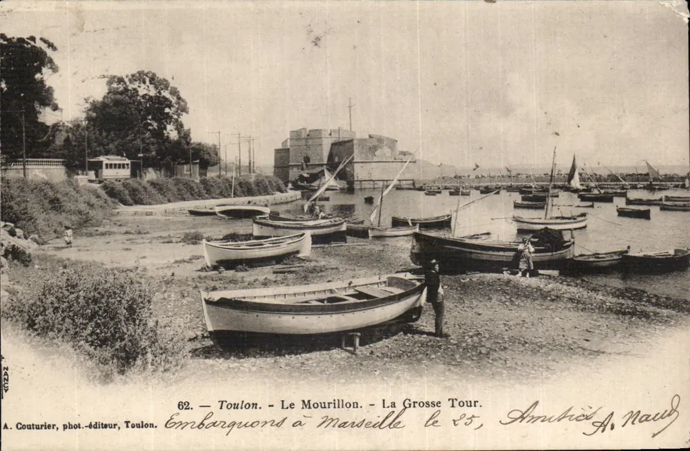 Toulon - Le Mourillon - La Grosse Tour — Abfahrt nach Marseille am 25. — A. Couturier, Fotograf-Verleger, Toulon - Vorderseite