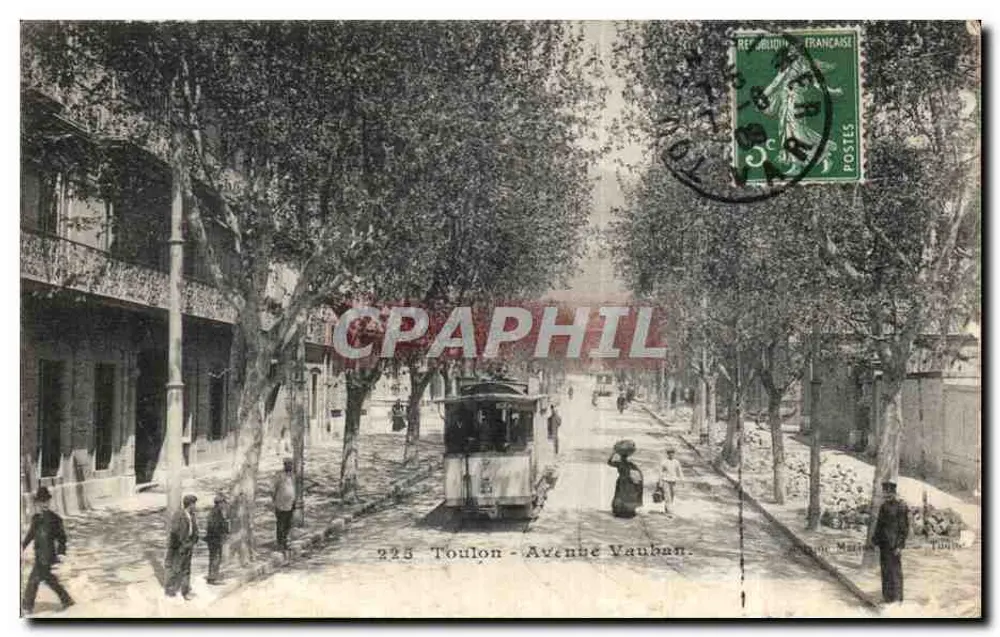 Toulon - Avenue Vauban — trem e pedestres — editor anônimo, n° 225 - Frente