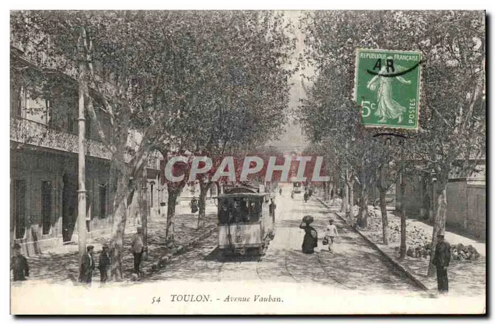 Toulon - Avenida Vauban — trem e pedestres — editor Marius Bar, n°54 - Frente